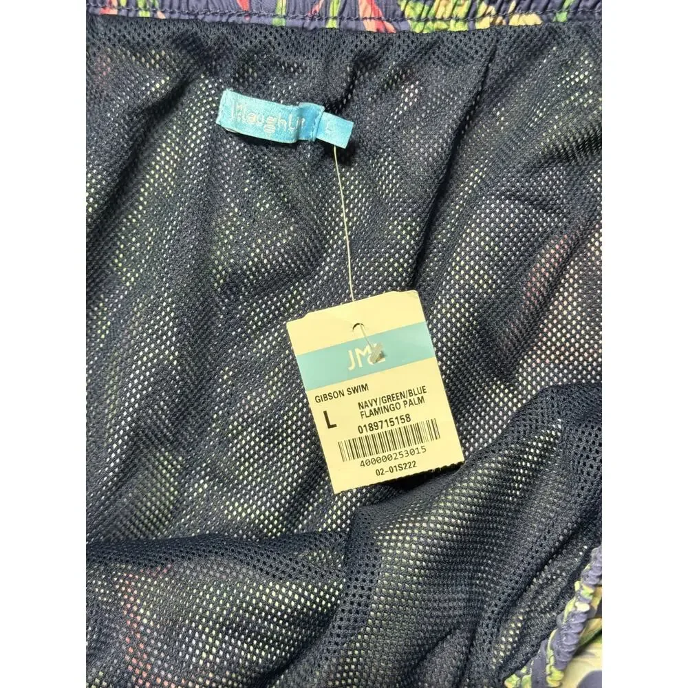 NWT J.McLaughlin Gibson Swim Trunks Mens L Navy/Green/Blue  Flamingo Palm Mesh